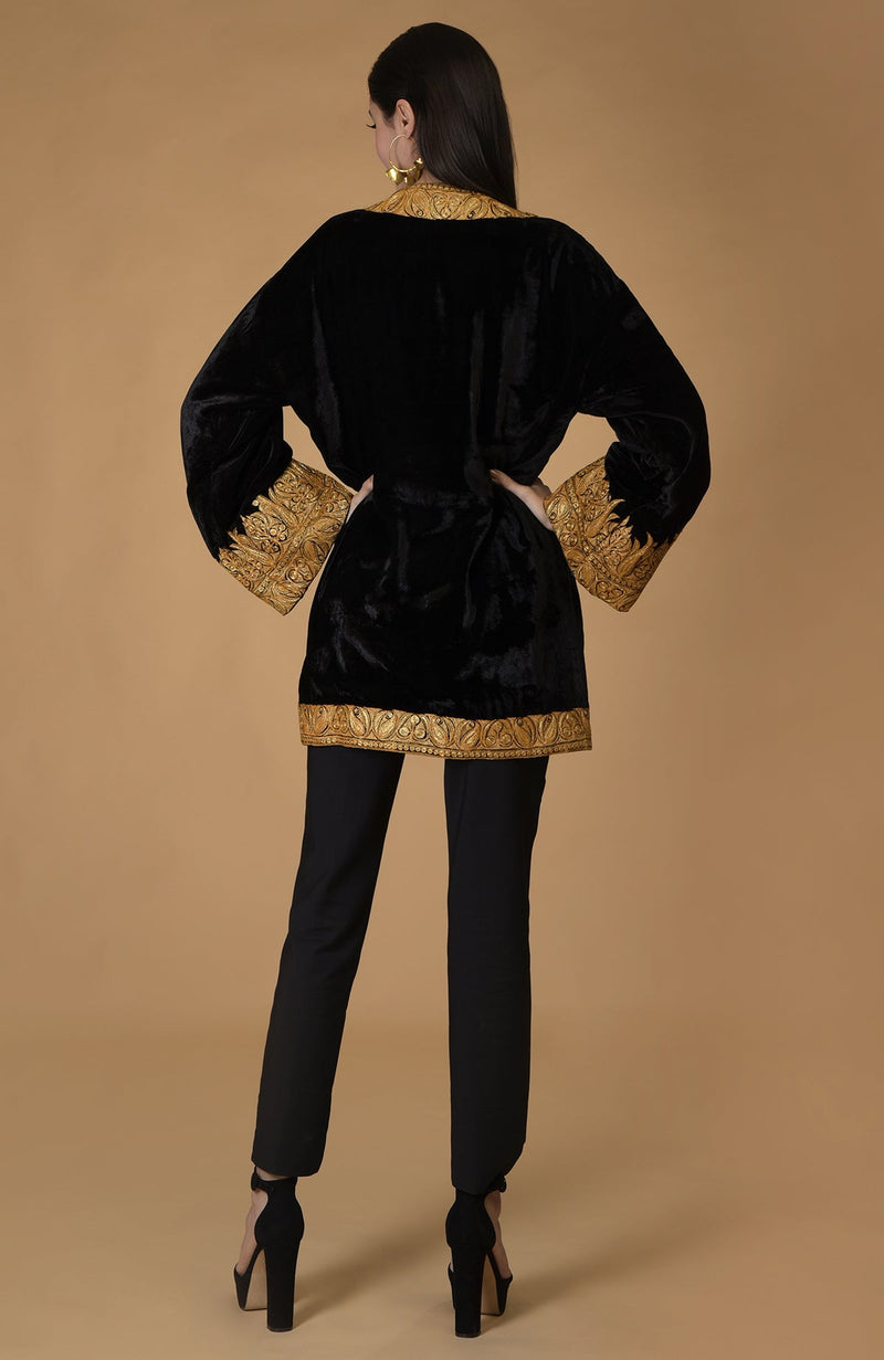 Black Kashmiri Tilla Embroidered Kimono Jacket