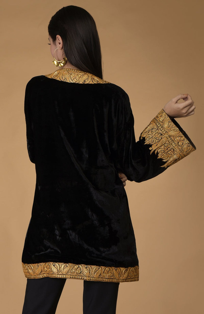 Black Kashmiri Tilla Embroidered Kimono Jacket