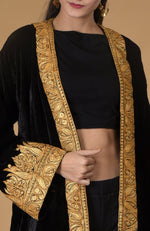 Black Kashmiri Tilla Embroidered Kimono Jacket