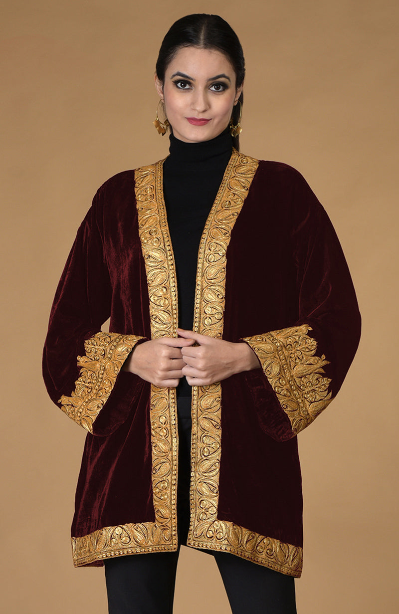 Black Kashmiri Tilla Embroidered Kimono Jacket