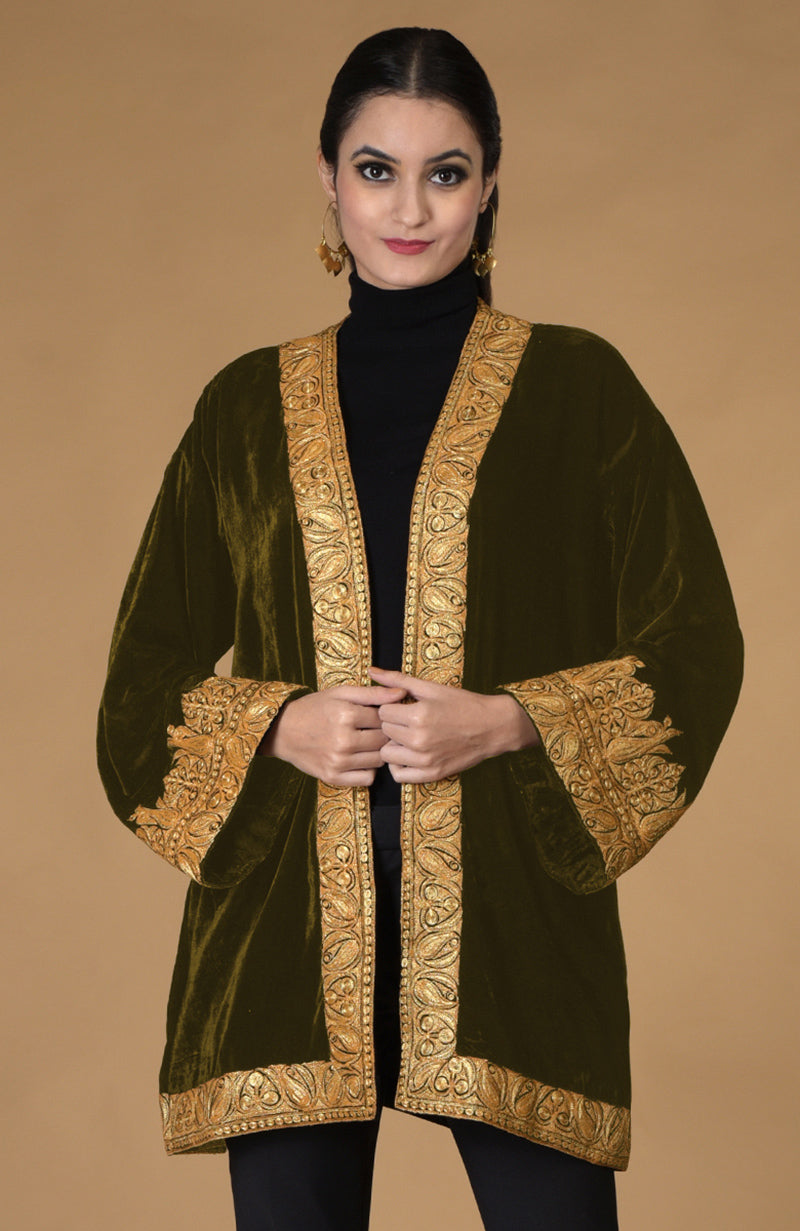 Black Kashmiri Tilla Embroidered Kimono Jacket