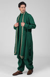 Teal Pintuck Pathani Kurta Salwar Set & Tilla Embroidered Dupatta