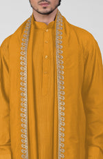 Mustard Pintuck Pathani Kurta Salwar Set & Tilla Embroidered Dupatta