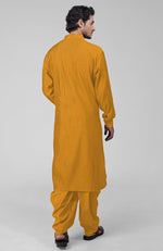 Mustard Pintuck Pathani Kurta Salwar Set & Tilla Embroidered Dupatta