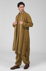 Teal Pintuck Pathani Kurta Salwar Set & Tilla Embroidered Dupatta