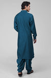 Teal Pintuck Pathani Kurta Salwar Set & Tilla Embroidered Dupatta