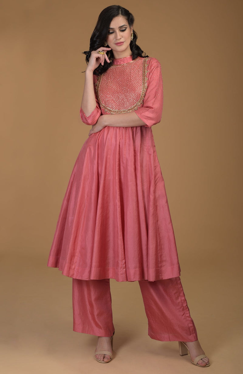 Peach Echo Inara Zardozi Hand Embroidered Kalidaar Suit