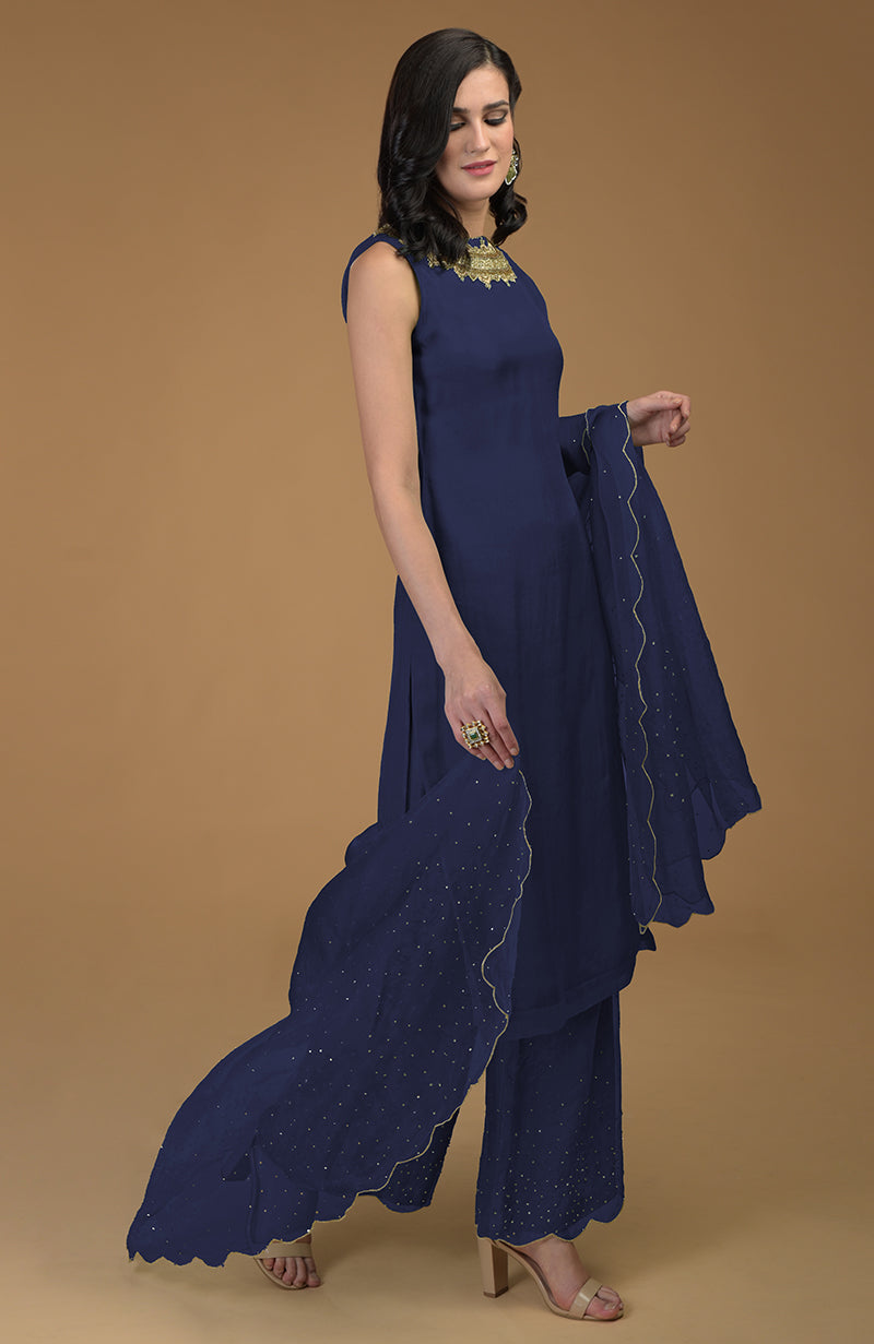 Navy Blue  Inara  Zardozi Hand Embroidered Kurta Set