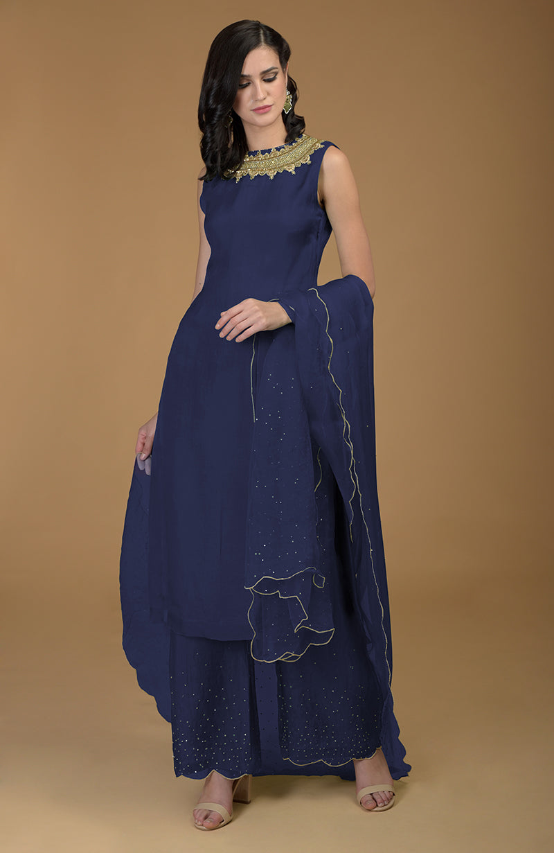 Navy Blue  Inara  Zardozi Hand Embroidered Kurta Set