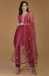 Ruby Red Zardozi Hand Embroidered Suit