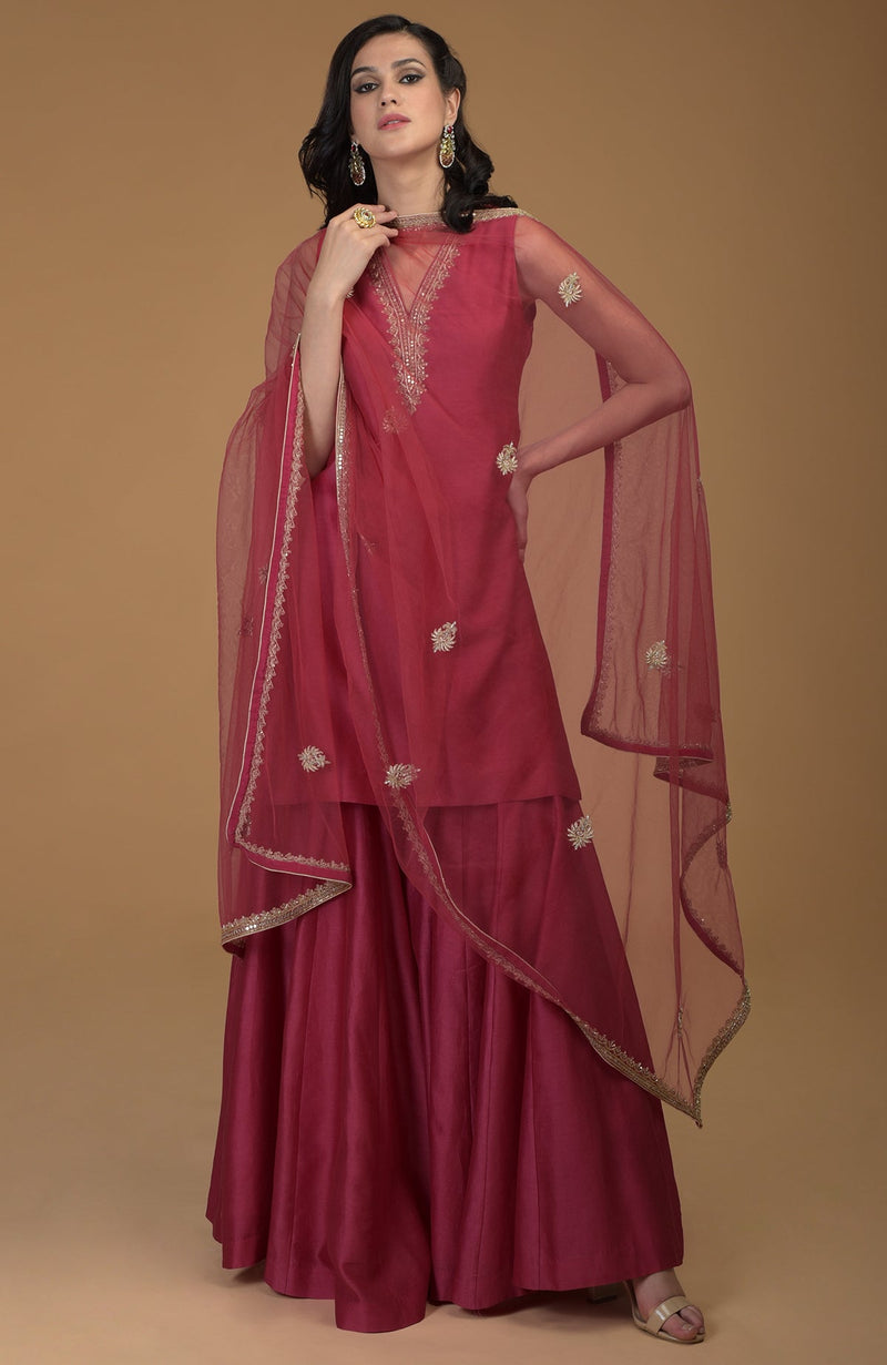 Rose Tan Zardozi Hand Embroidered Gharara Suit