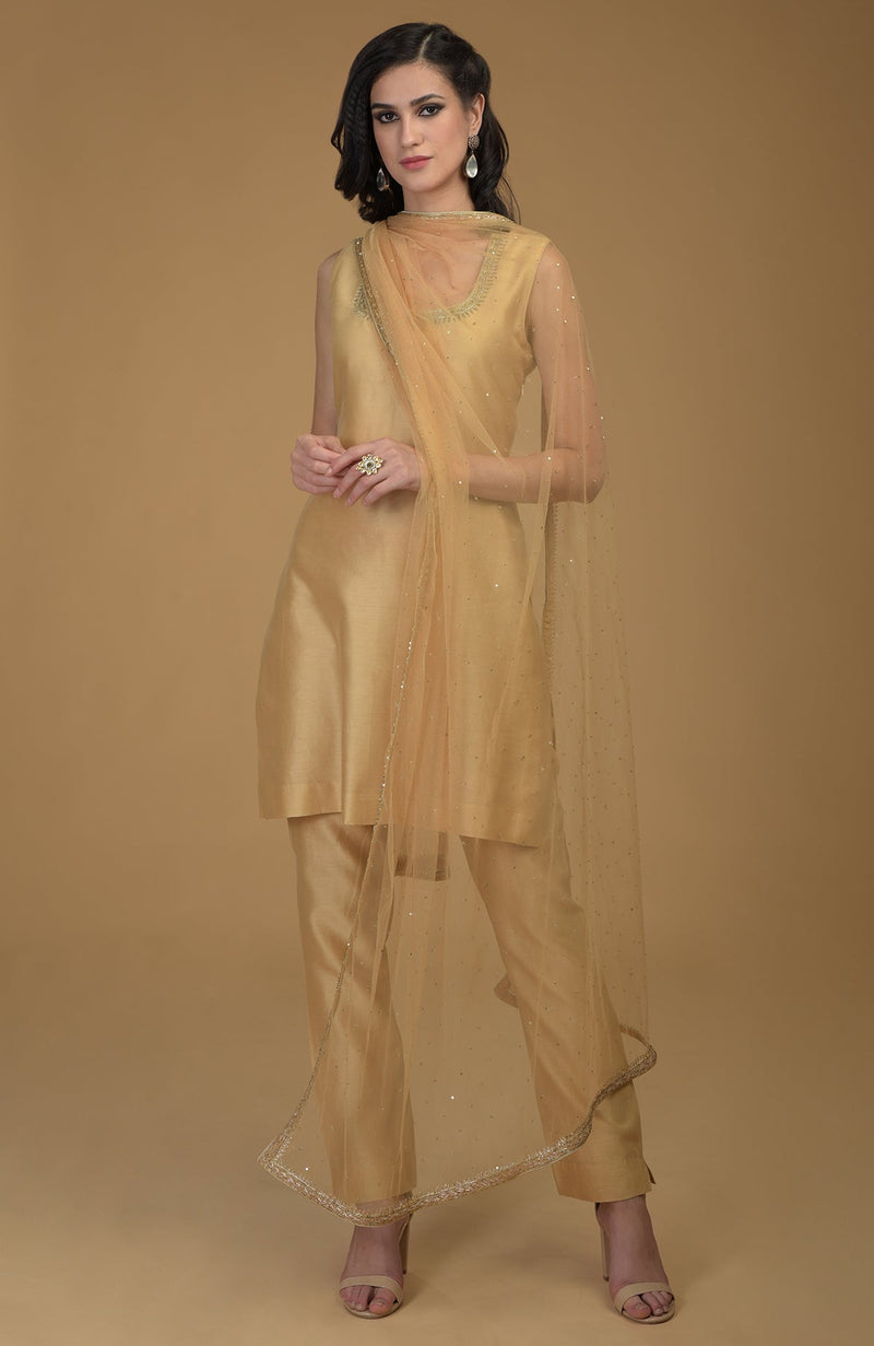 Nude Gold Zardozi Hand Embroidered Suit