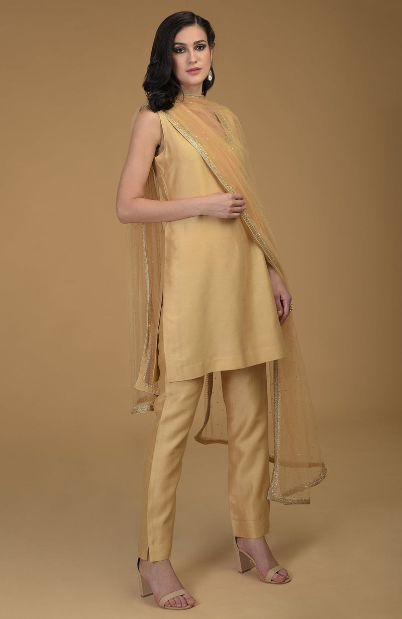 Nude Gold Zardozi Hand Embroidered Suit