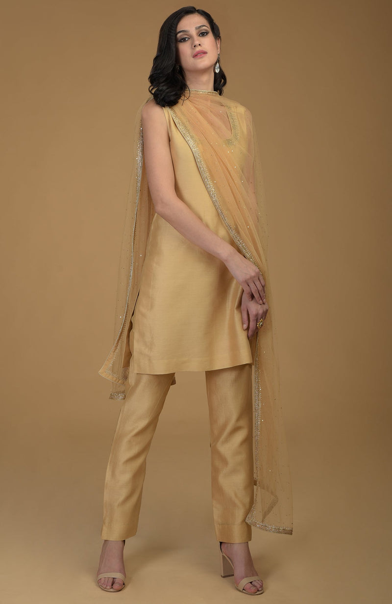 Nude Gold Zardozi Hand Embroidered Suit