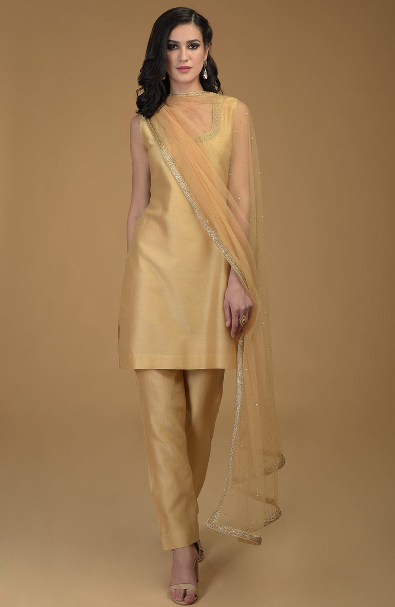 Nude Gold Zardozi Hand Embroidered Suit