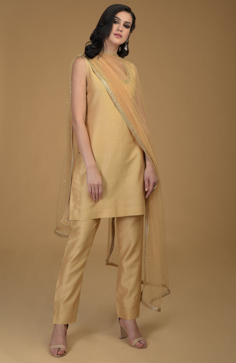 Nude Gold Zardozi Hand Embroidered Suit
