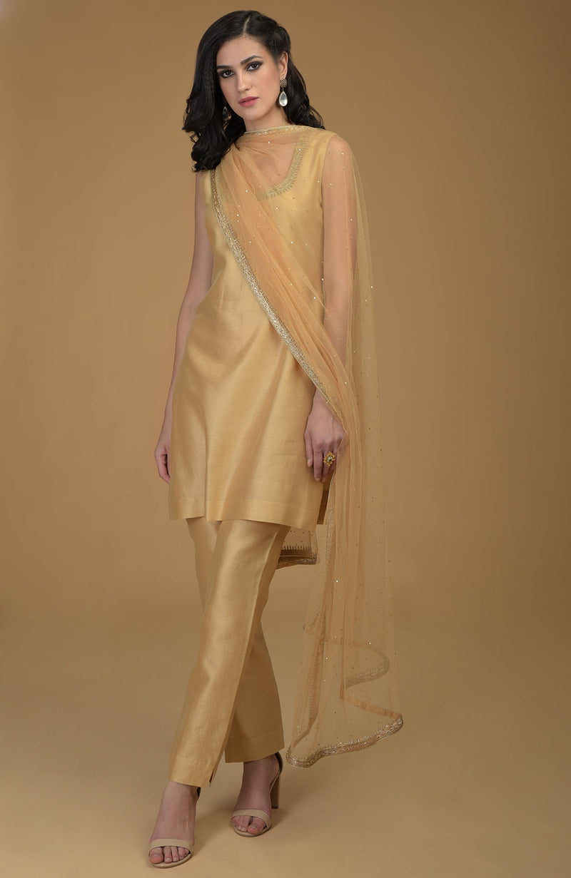 Nude Gold Zardozi Hand Embroidered Suit