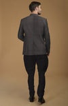 Charcoal Grey Pintuck Pure Raw Silk Bandhgala Jacket Set