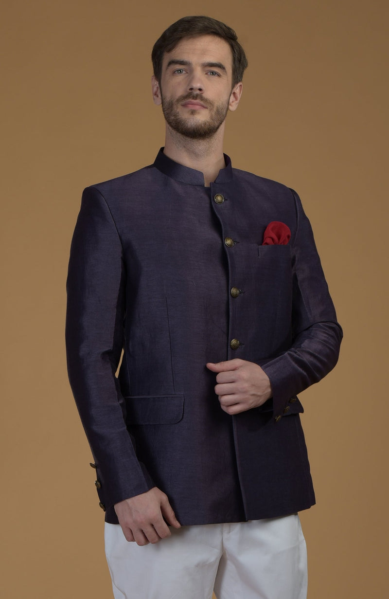 Peacock Pink Linen Silk Bandhgala Jacket