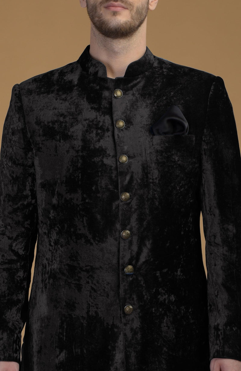 Black Silk Velvet Sherwani