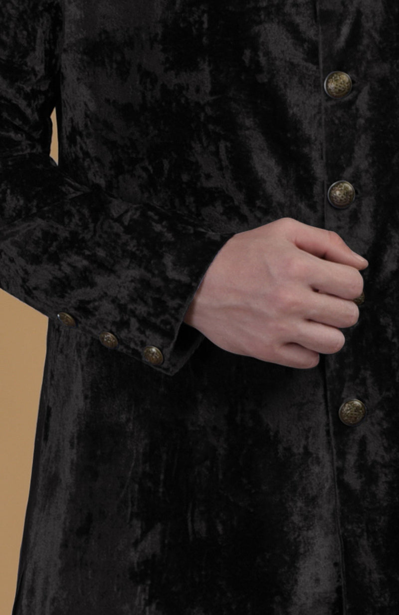 Black Silk Velvet Sherwani