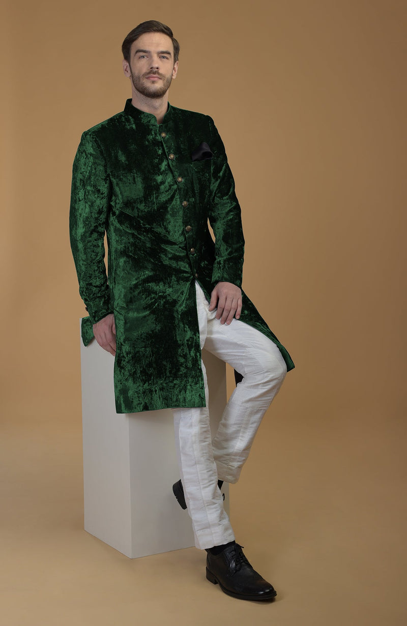 Black Silk Velvet Sherwani