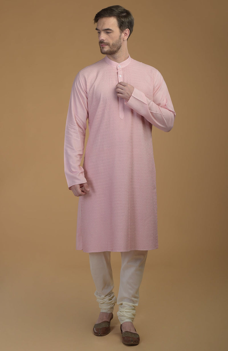 Pale Pink Kurta With Pintuck Detail
