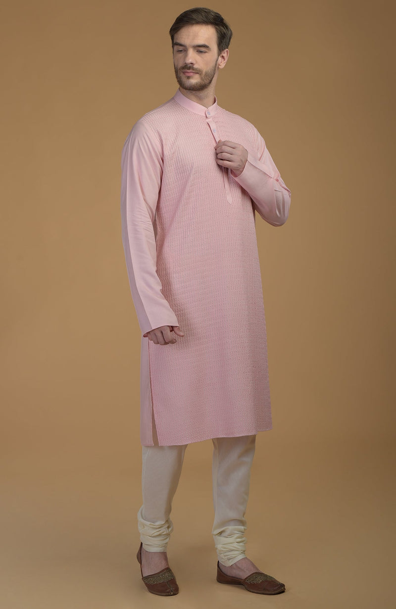 Pale Pink Kurta With Pintuck Detail