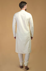 Cream Kurta With Pintuck & Kantha Detail