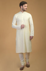 Cream Kurta With Pintuck & Kantha Detail