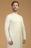 Cream Kurta With Pintuck & Kantha Detail