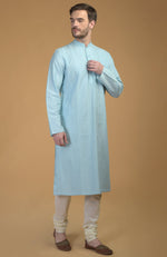 Ice Blue Kurta With Pintuck & Kantha Detail