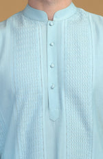 Ice Blue Kurta With Pintuck & Kantha Detail