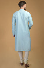 Ice Blue Kurta With Pintuck & Kantha Detail