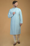 Ice Blue Kurta With Pintuck & Kantha Detail