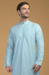 Ice Blue Kurta With Pintuck & Kantha Detail