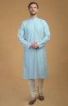 Ice Blue Kurta With Pintuck & Kantha Detail