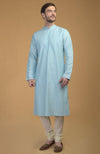 Ice Blue Kurta With Pintuck & Kantha Detail