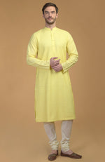 Lemon Yellow Kurta With Pintuck & Kantha Detail