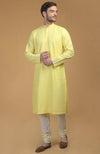 Lemon Yellow Kurta With Pintuck & Kantha Detail