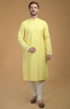 Lemon Yellow Kurta With Pintuck & Kantha Detail