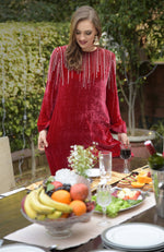 Cherry Red Crystal and Beads Shower Hand Embroidered Kurta Set