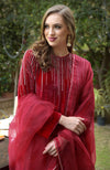 Cherry Red Crystal and Beads Shower Hand Embroidered Kurta Set