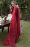 Cherry Red Crystal and Beads Shower Hand Embroidered Kurta Set