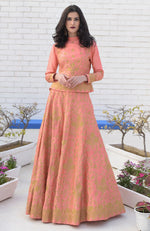 Peach Echo Kashmiri Chinar Tilla Embroidered Lehenga Set