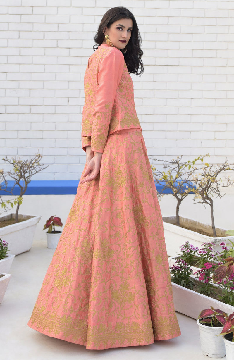 Peach Echo Kashmiri Chinar Tilla Embroidered Lehenga Set