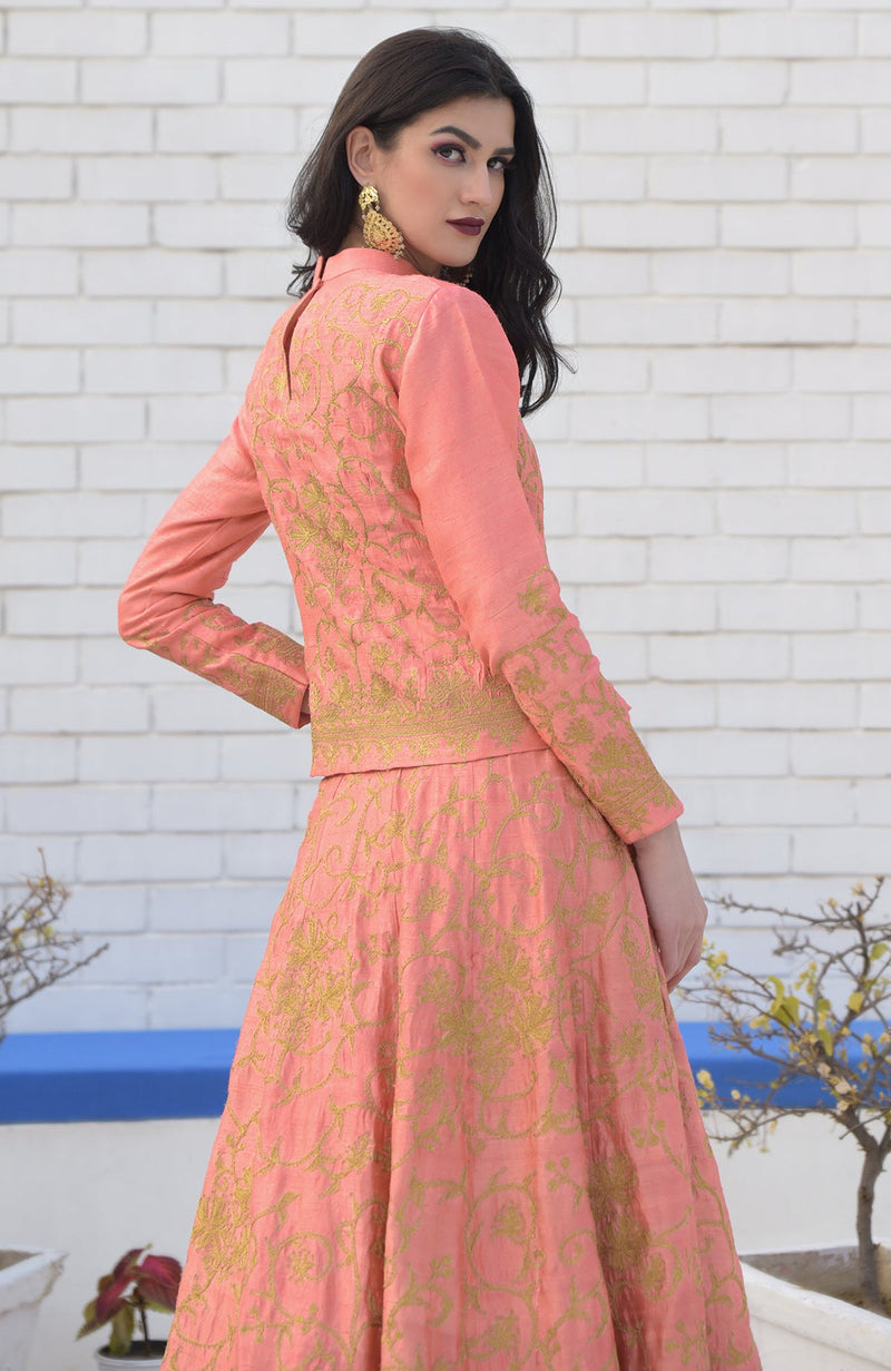 Peach Echo Kashmiri Chinar Tilla Embroidered Lehenga Set