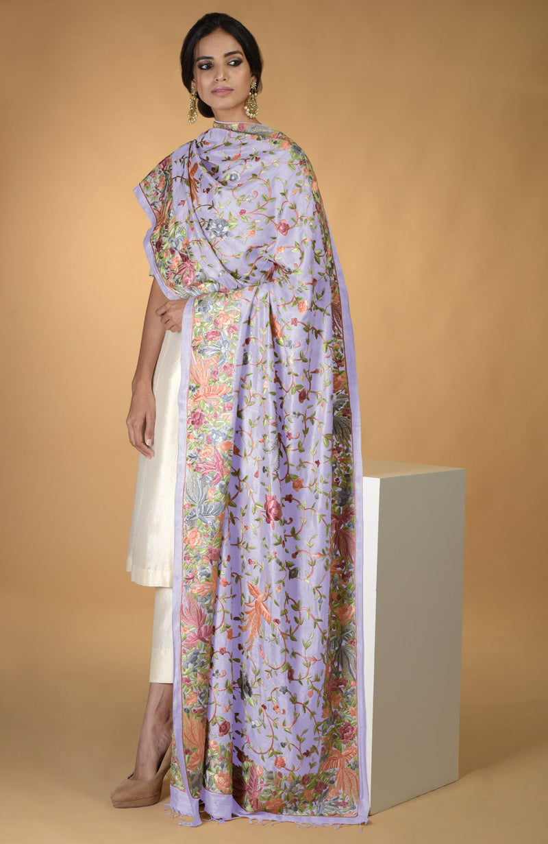 Pre-Order Masterpiece Fawn Parsi Gara Hand Embroidered Dupatta