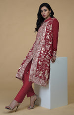 Shiraz Red Parsi Gara Embroidered Jacket Set