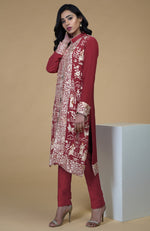 Shiraz Red Parsi Gara Embroidered Jacket Set